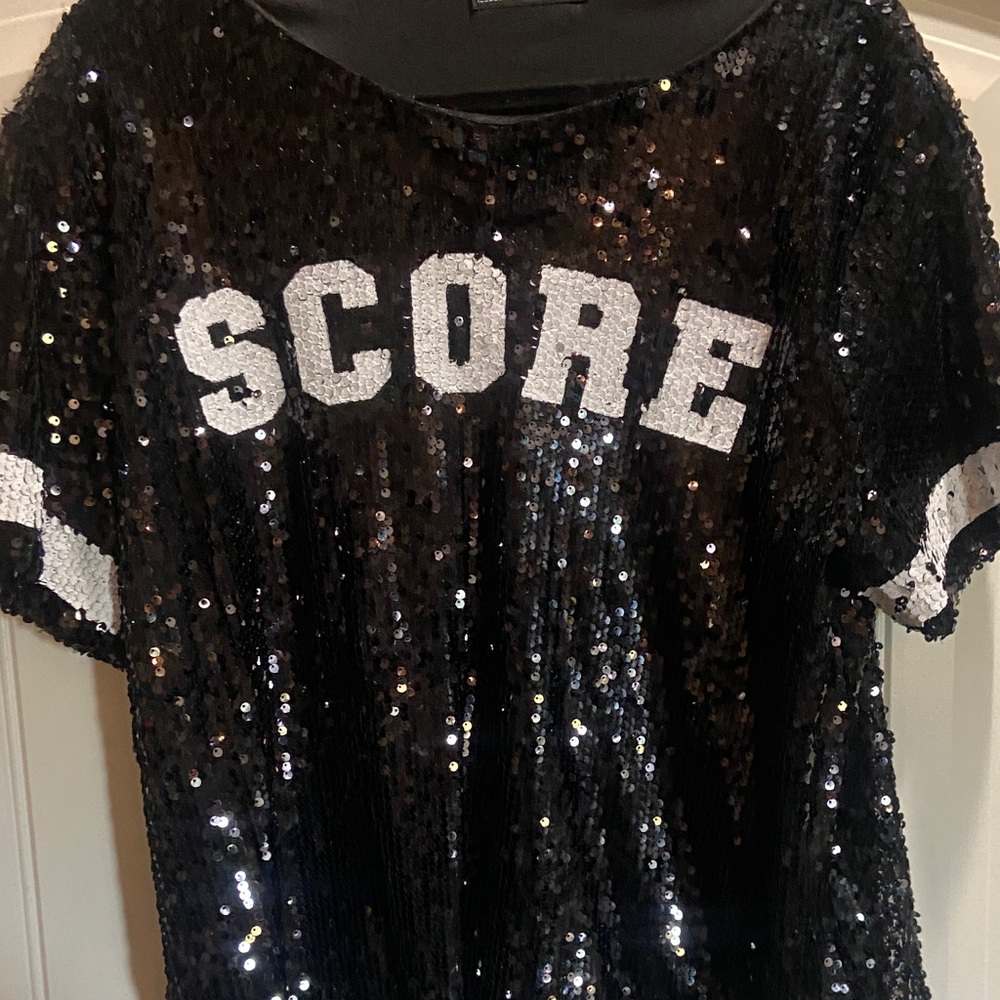 Black Sequin 'SCORE' T-Shirt